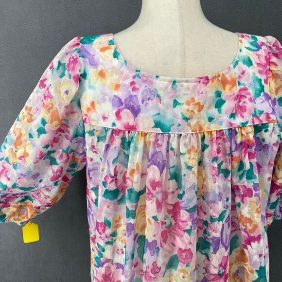 Vtg 80s 90s Two Potato Granny Pastel Floral Midi Tiered Muumuu Dress M Sheer - Picture 5 of 16